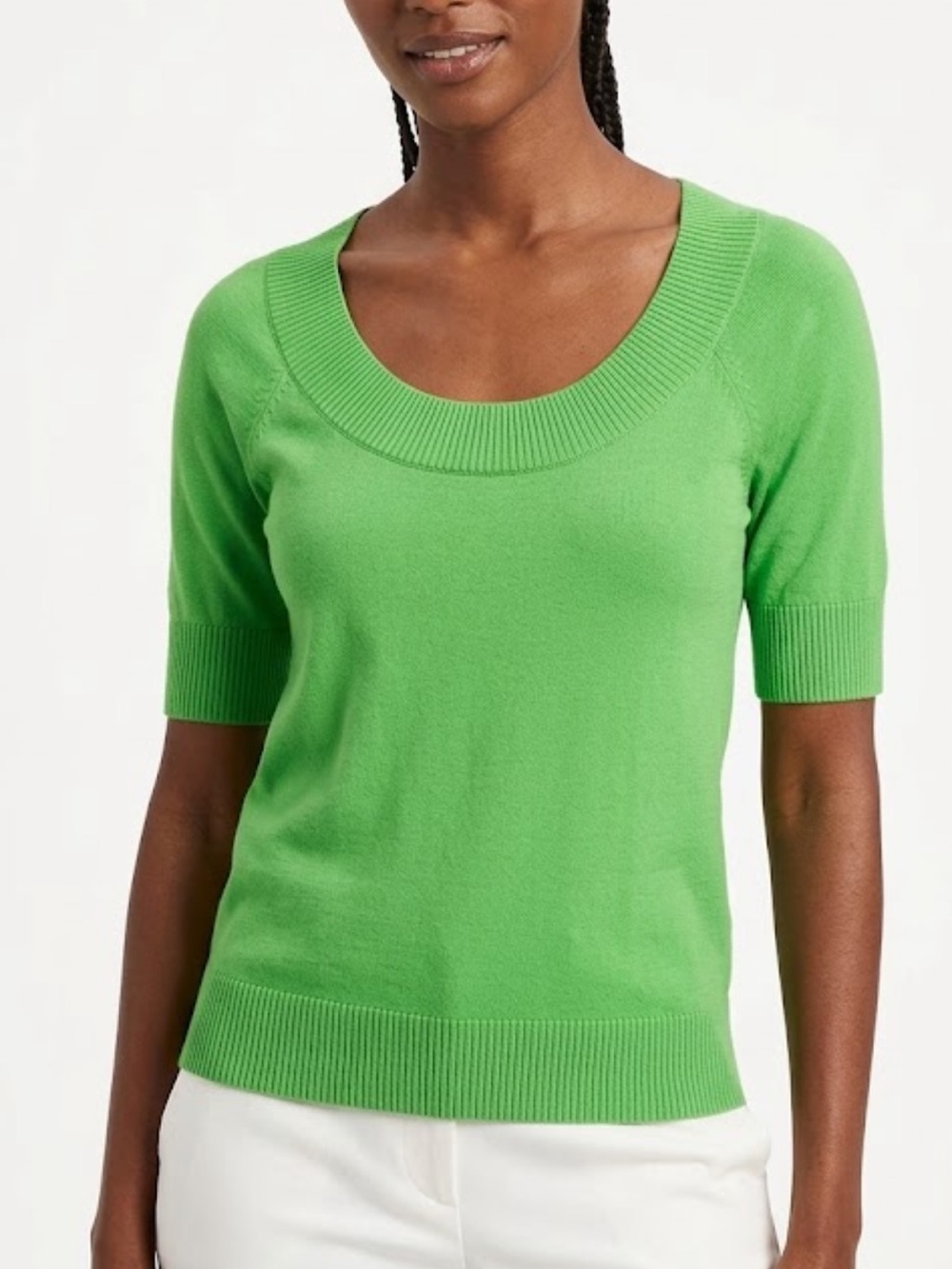 🦩🍕🪻 Banana Republic 100% Cotton Short Sleeve Scoop Neck Sweater Green CLEARANCE